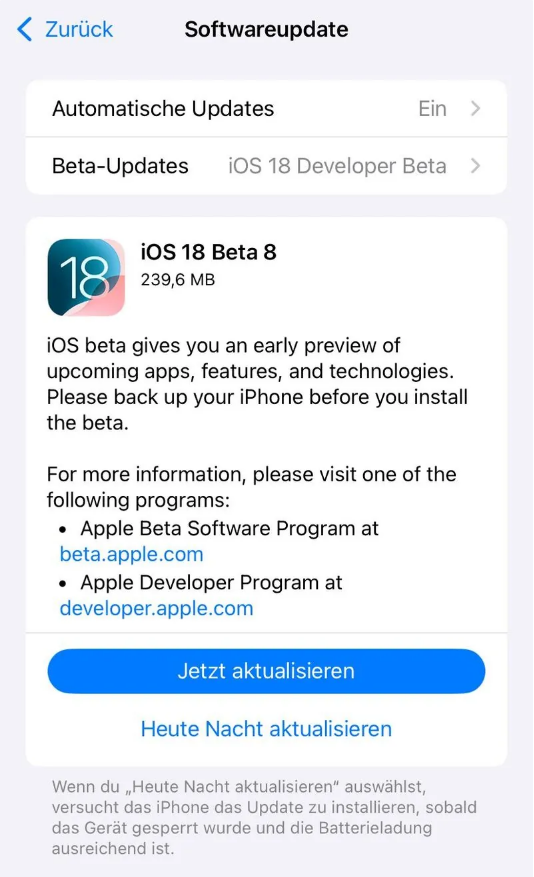 衡水苹果手机维修分享苹果 iOS / iPadOS 18 开发者预览版 Beta 8 发布 